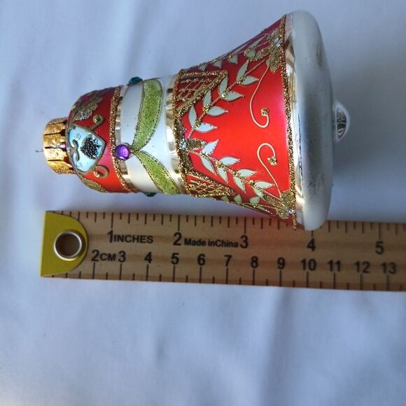 Unique Treasures Hand Blown Crafted Mercury Christmas Red Glass Ornament Bell - Picture 7 of 8